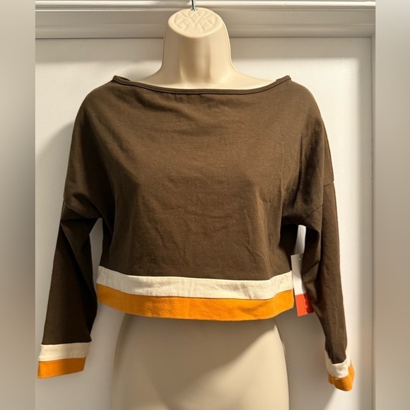 Philosophy of Paek Long Sleeve Brown Stripe Crop Top Medium - Picture 13 of 15